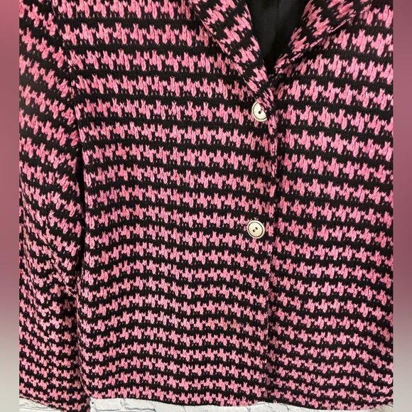 VINTAGE RK Sport Pink Black Cropped Academia Workwear 90s Houndstooth Blazer M - Picture 4 of 9